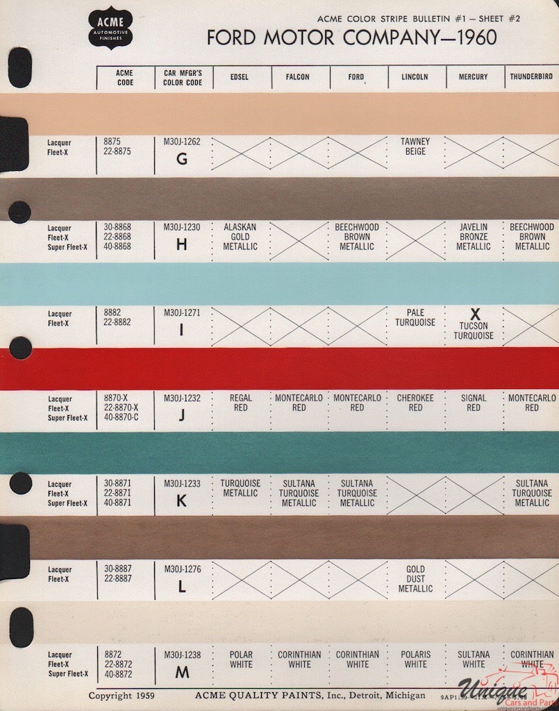 1960 Ford Paint Charts Acme 2